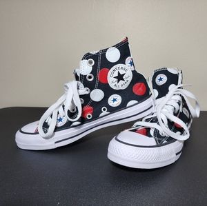 Converse Chuck Taylor All Star Hi Black Red Poka Dots Women's Shoes Size 5.5